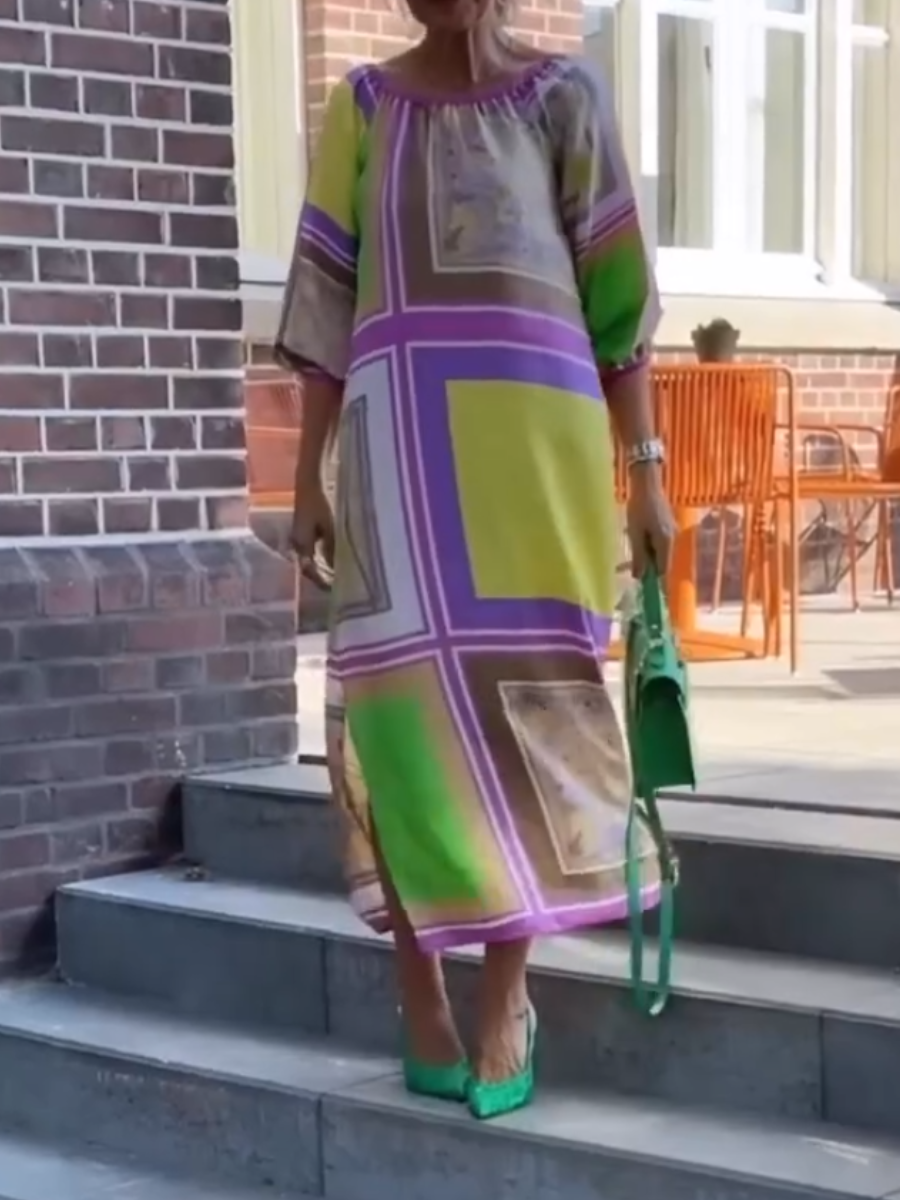 Color Block Printed Midi Dress