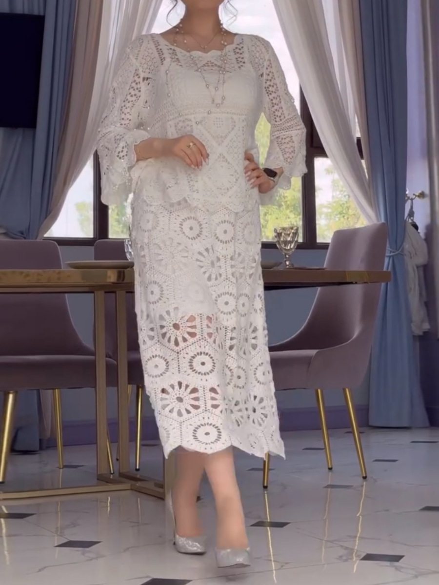 Gentle Lace Bell Sleeve Two Piece Dress
