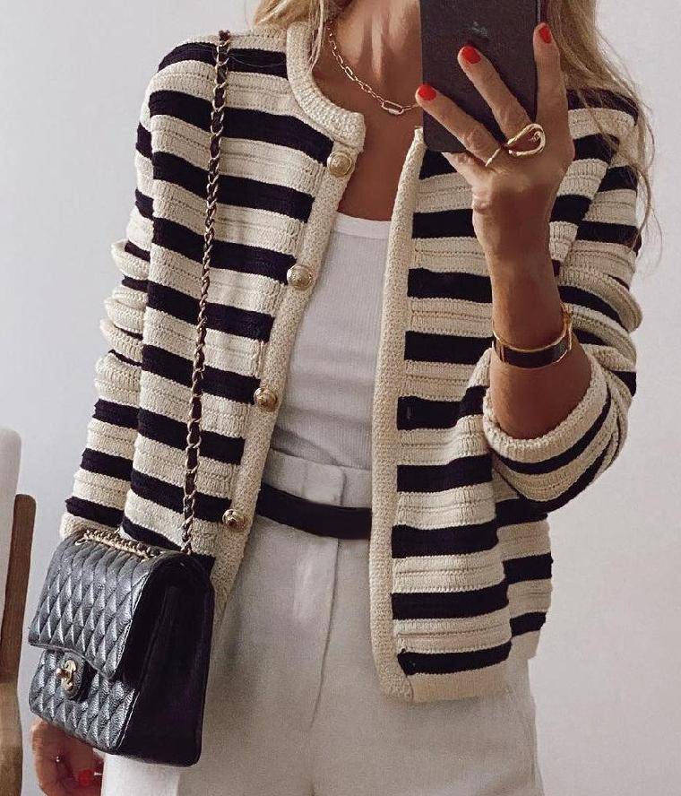 Chic Long Sleeve Striped Cardigan
