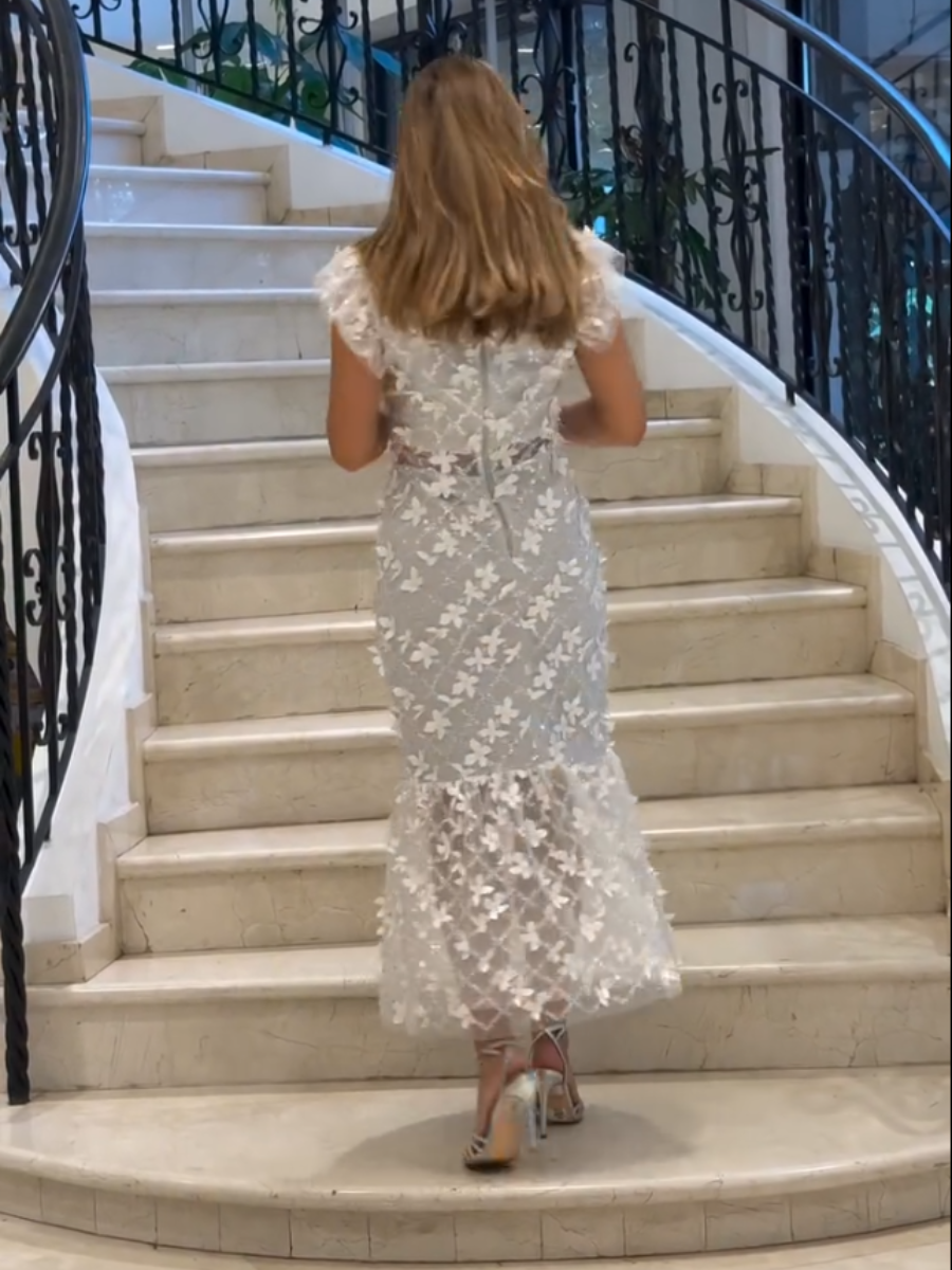 White Elegant Embossed Sequin Dress