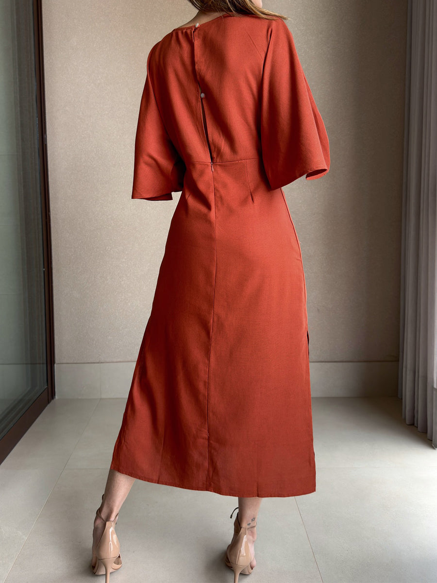 V-Neck Lace Up Slit Hem Dress