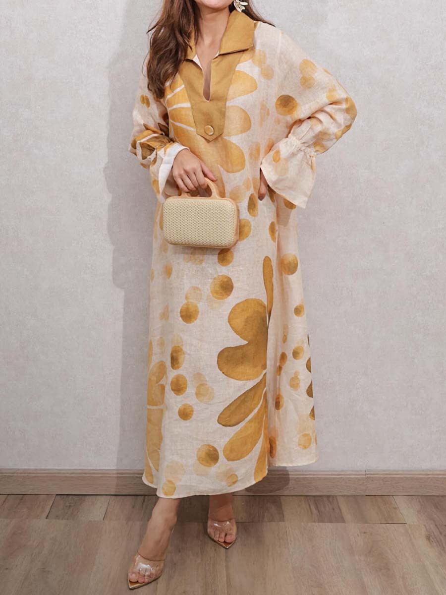 Casual Printed V-Neck Slit Hem Dress