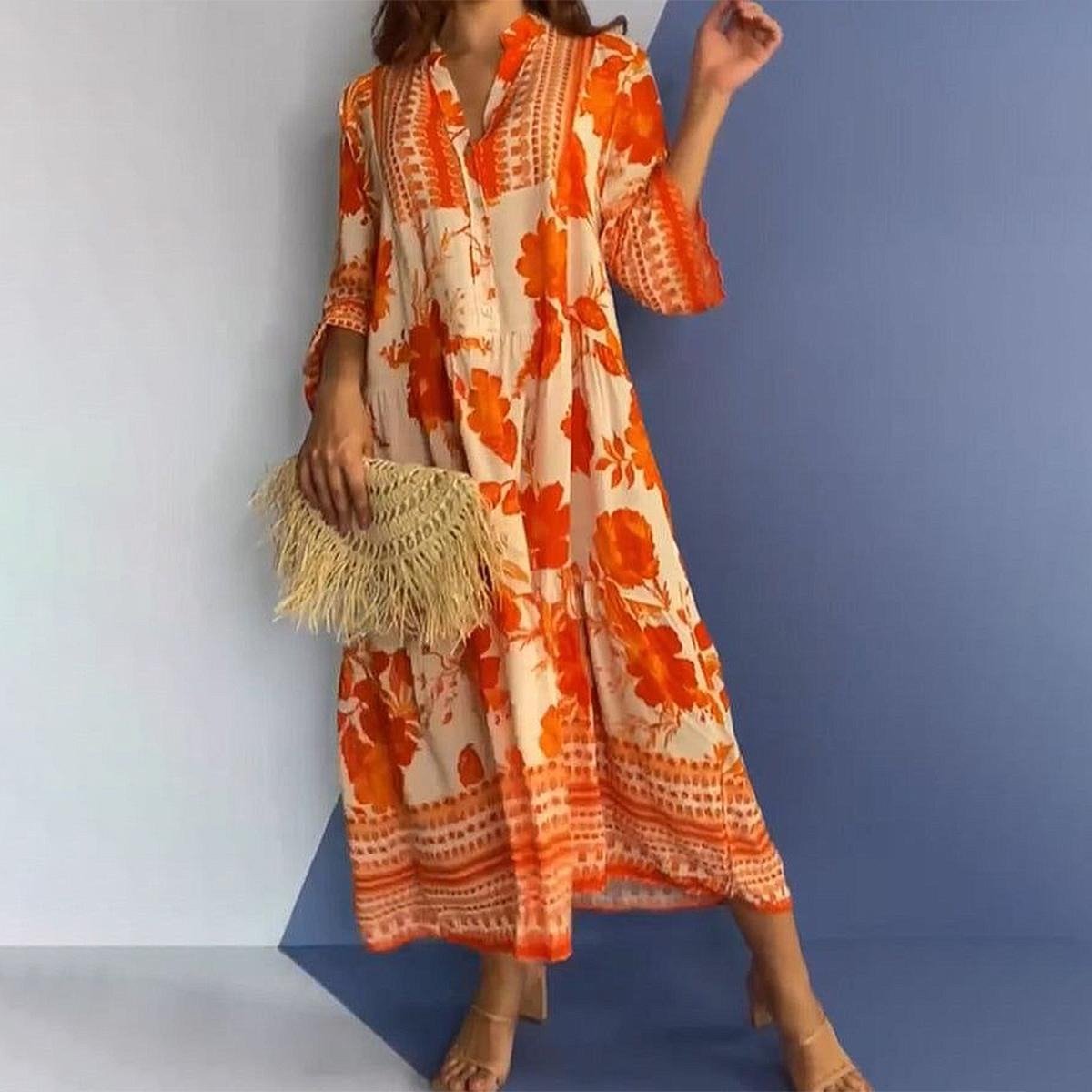 Bright Orange V-Neck Maxi Dress