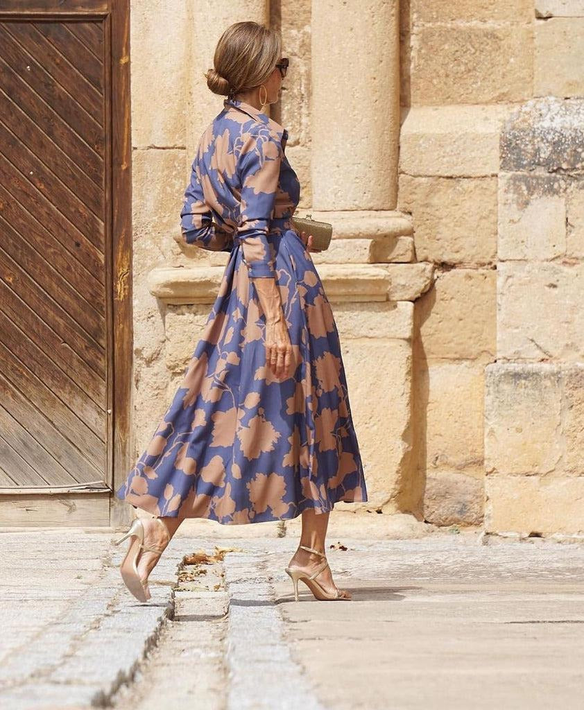 Chic Floral Print Collared Midi Dress