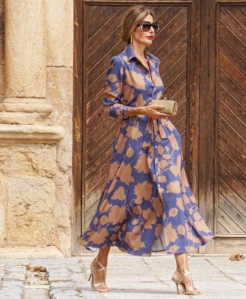 Chic Floral Print Collared Midi Dress