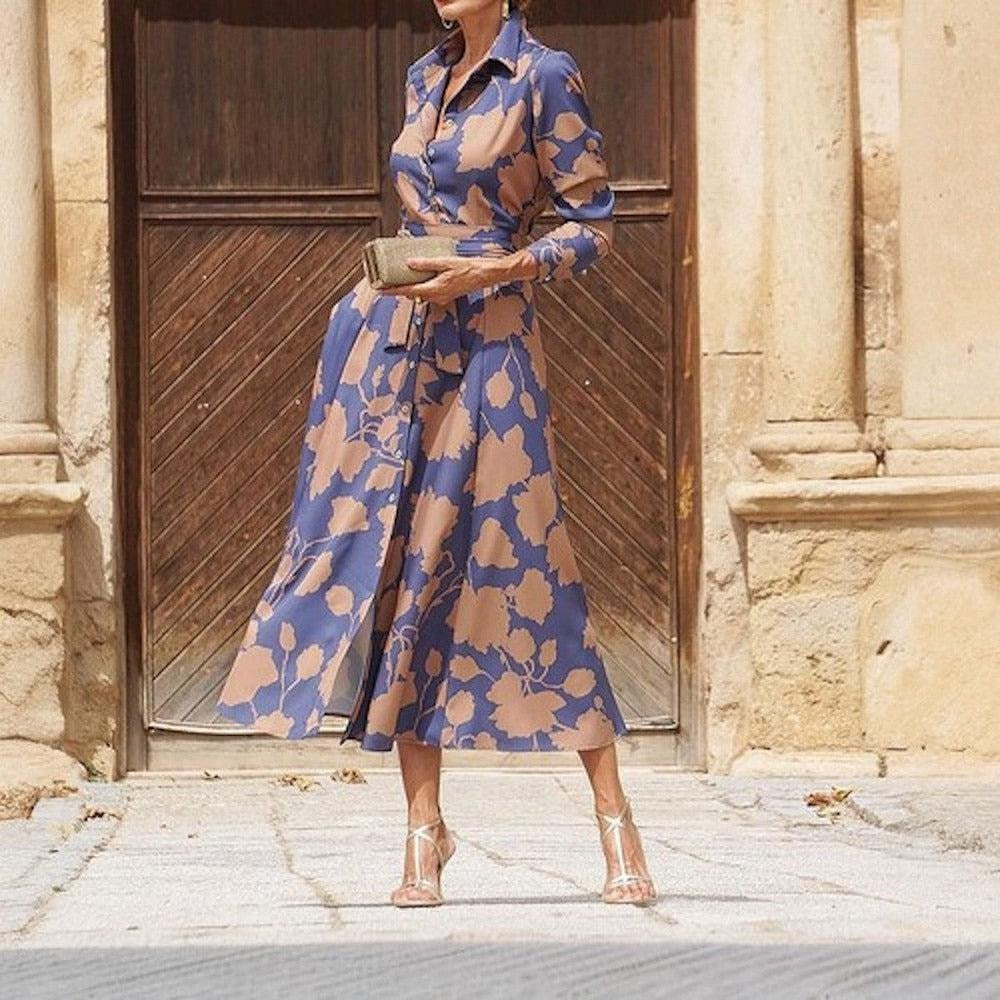 Chic Floral Print Collared Midi Dress