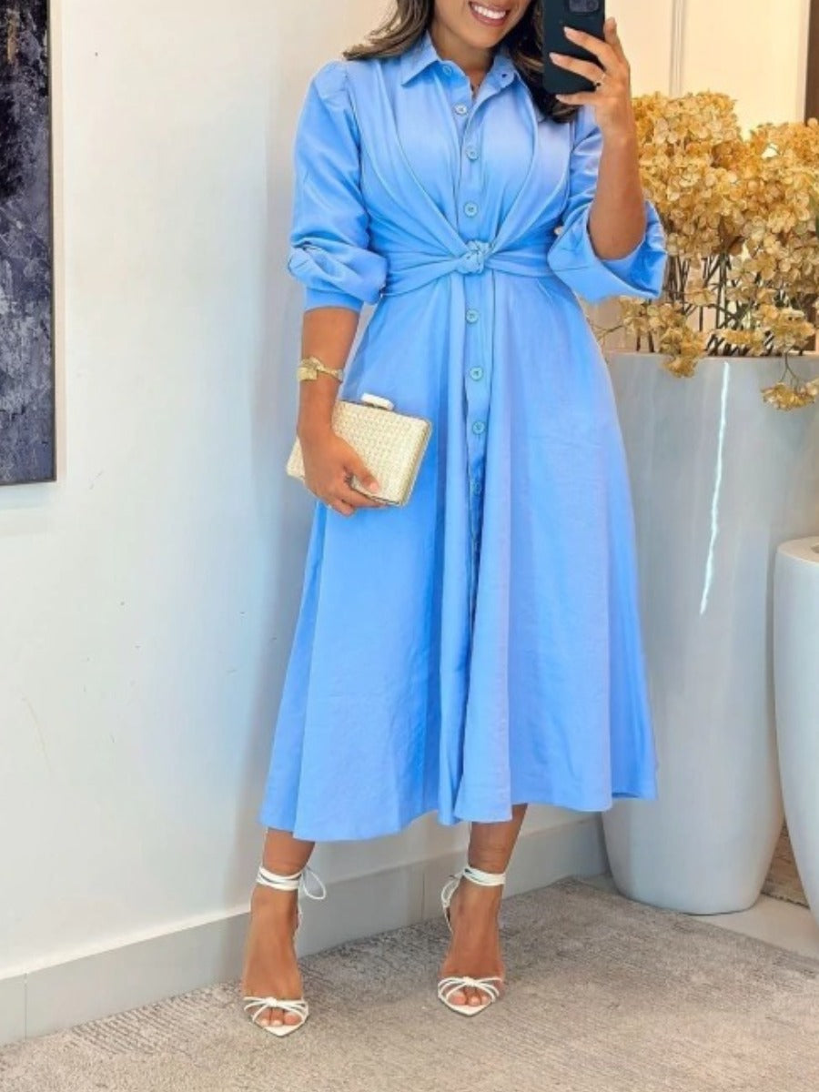 Groovy Linen Long Sleeve Midi Dress