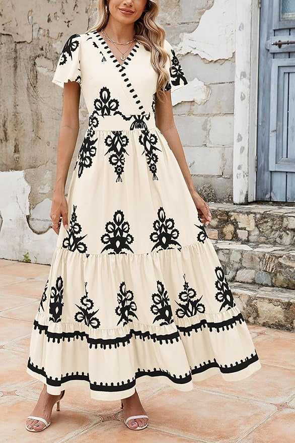 Bell Sleeve Floral Flowy Swing Maxi Dress
