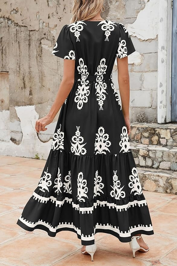Bell Sleeve Floral Flowy Swing Maxi Dress