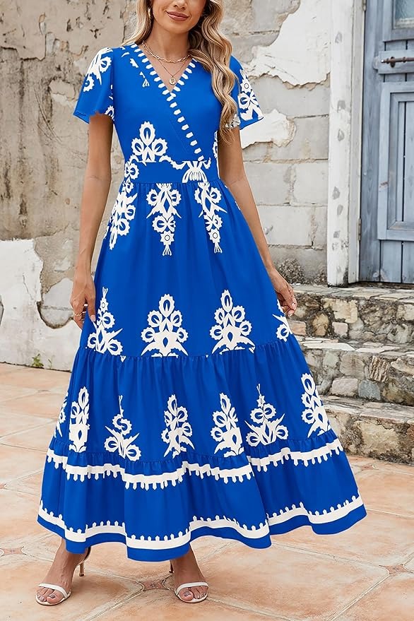 Bell Sleeve Floral Flowy Swing Maxi Dress