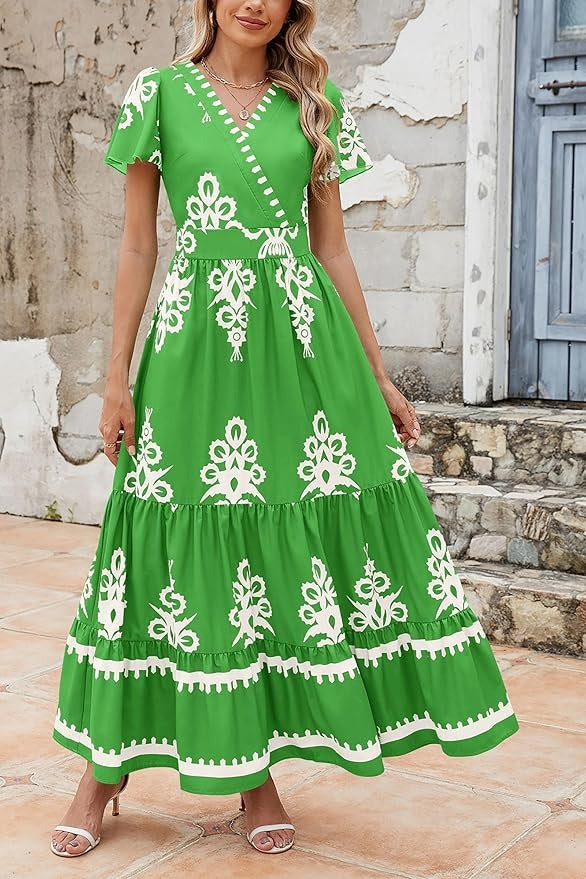 Bell Sleeve Floral Flowy Swing Maxi Dress