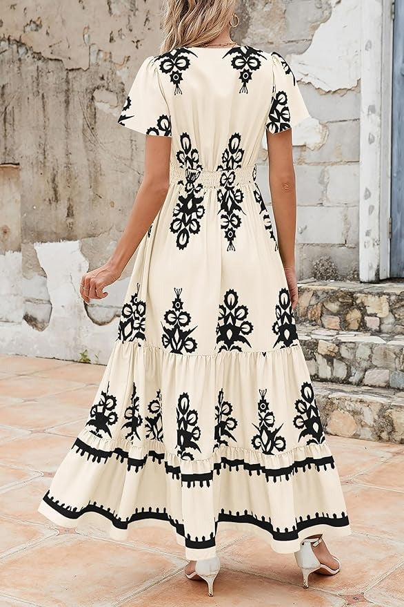 Bell Sleeve Floral Flowy Swing Maxi Dress