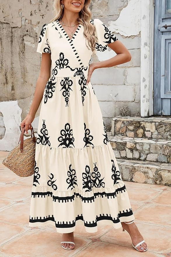 Bell Sleeve Floral Flowy Swing Maxi Dress