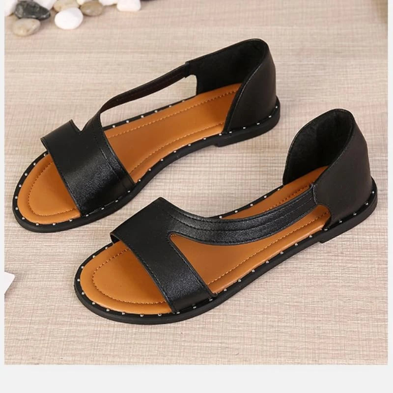 👠Fish-mouth Rivet Open Toe Flat Sandals