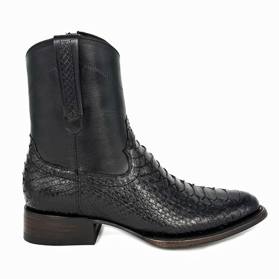 Python Leather Boots In Black