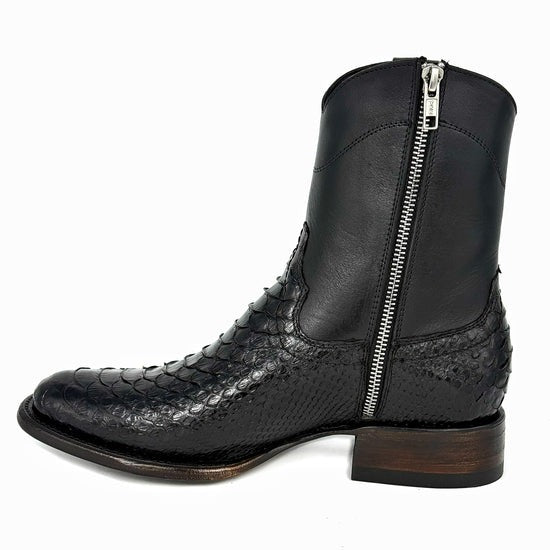 Python Leather Boots In Black