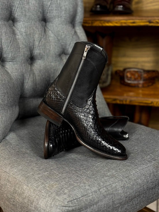 Python Leather Boots In Black