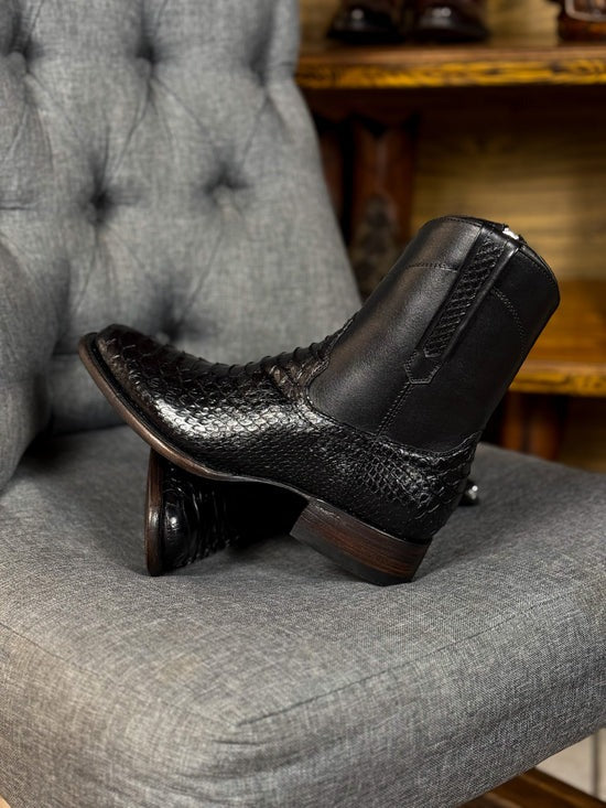 Python Leather Boots In Black