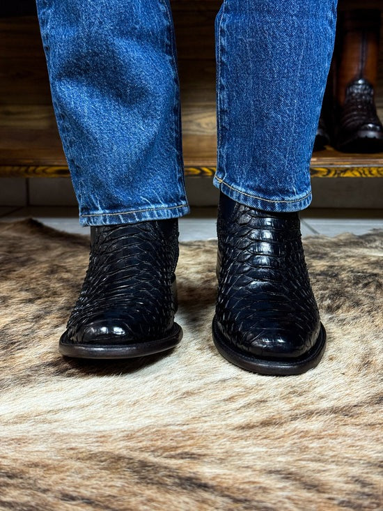 Python Leather Boots In Black