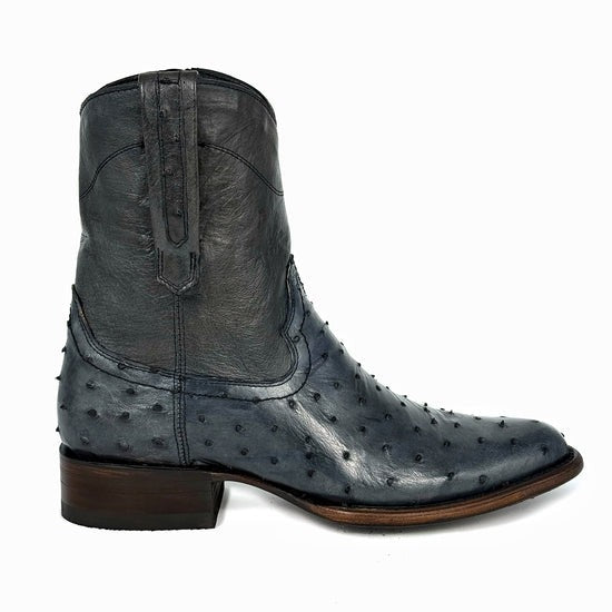 Handmade Ostrich Leather Cowboy Ankle Boots