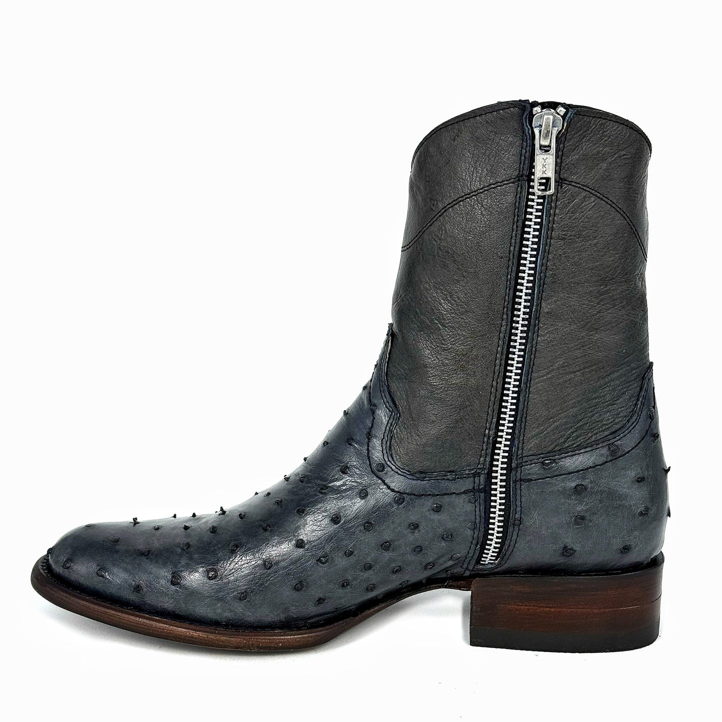 Handmade Ostrich Leather Cowboy Ankle Boots