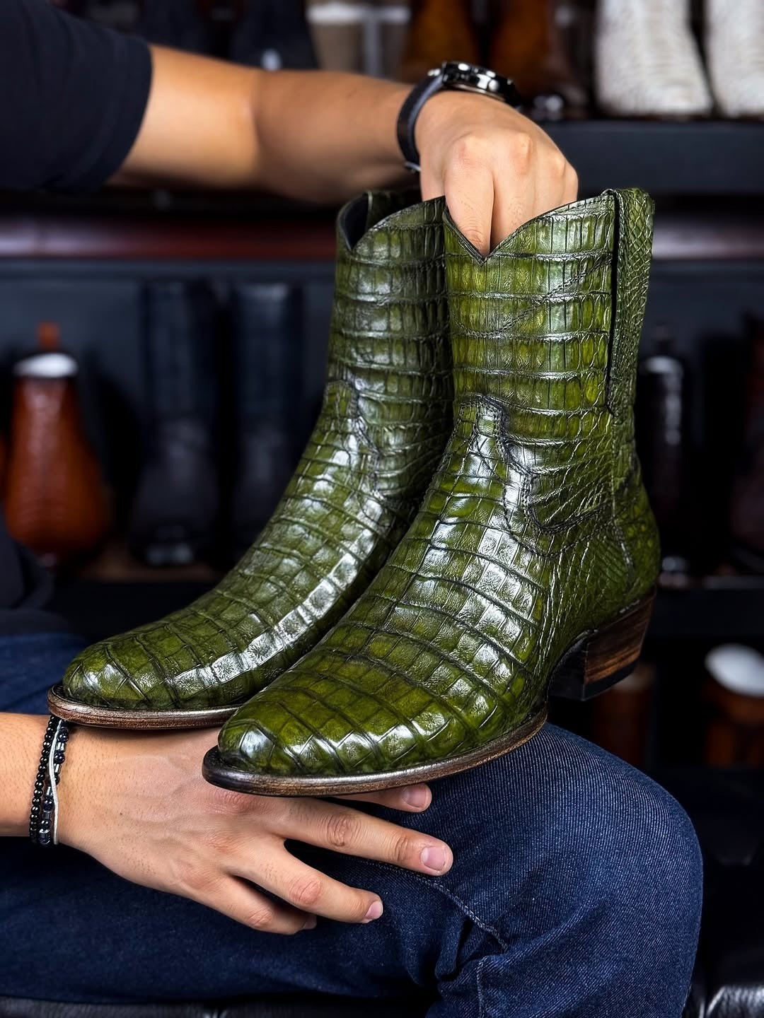 Handmade Crocodile Leather Ankle Boots
