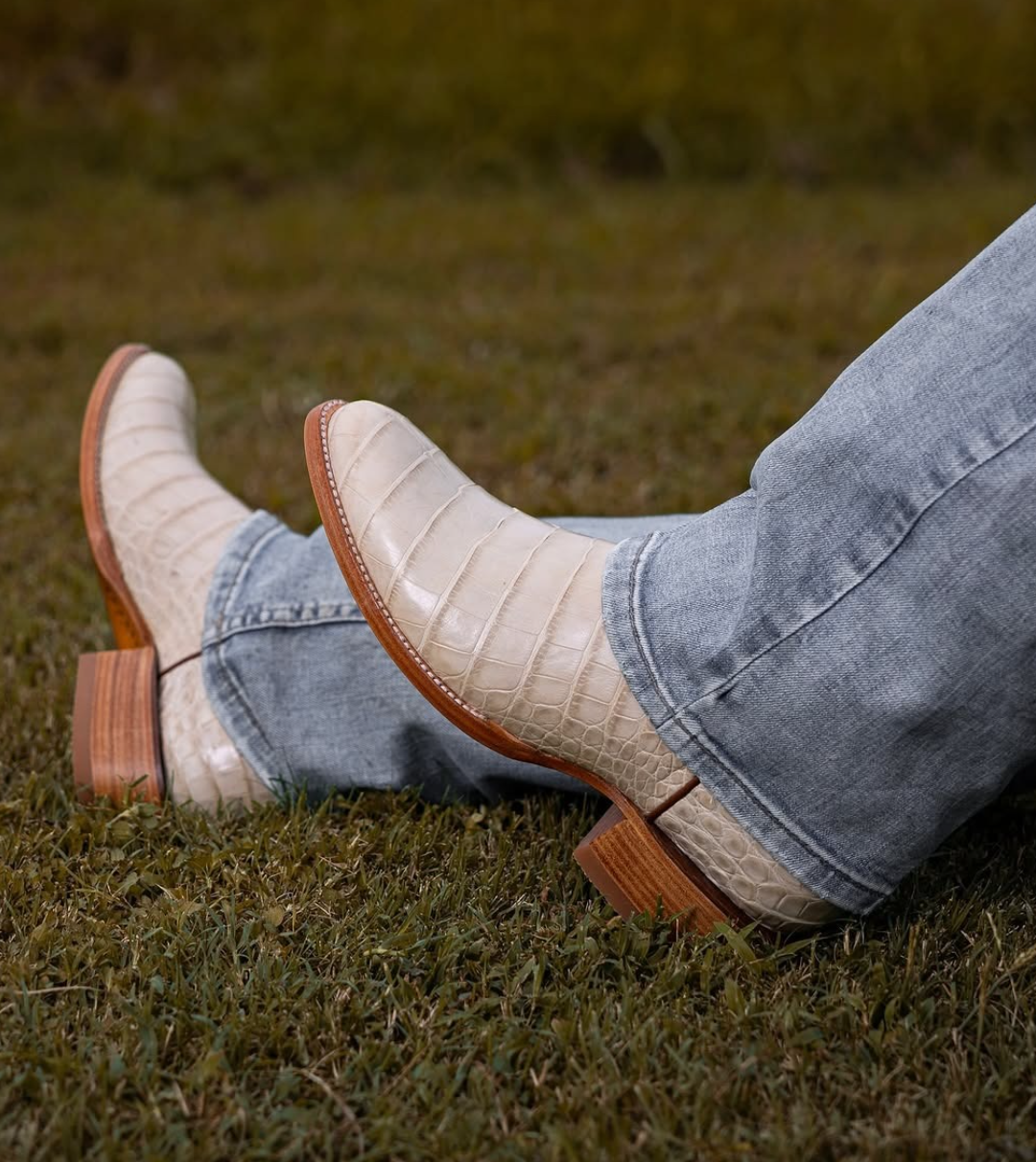 Handcrafted Ivory Crocodile Leather Cowboy Boots