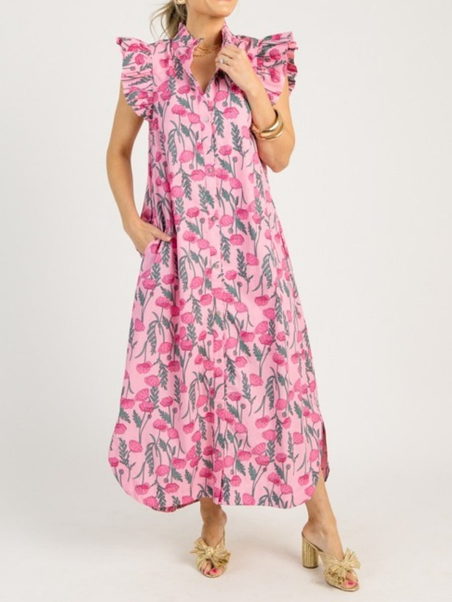 Sweet Plant Flower Printed V-neck Dress