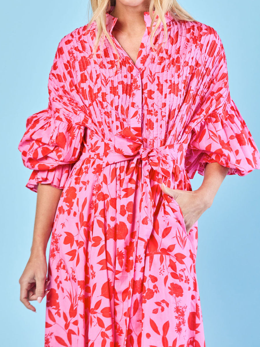 Printed Full Gathered Sleeve Maxi Dress