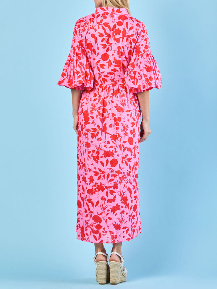 Printed Full Gathered Sleeve Maxi Dress