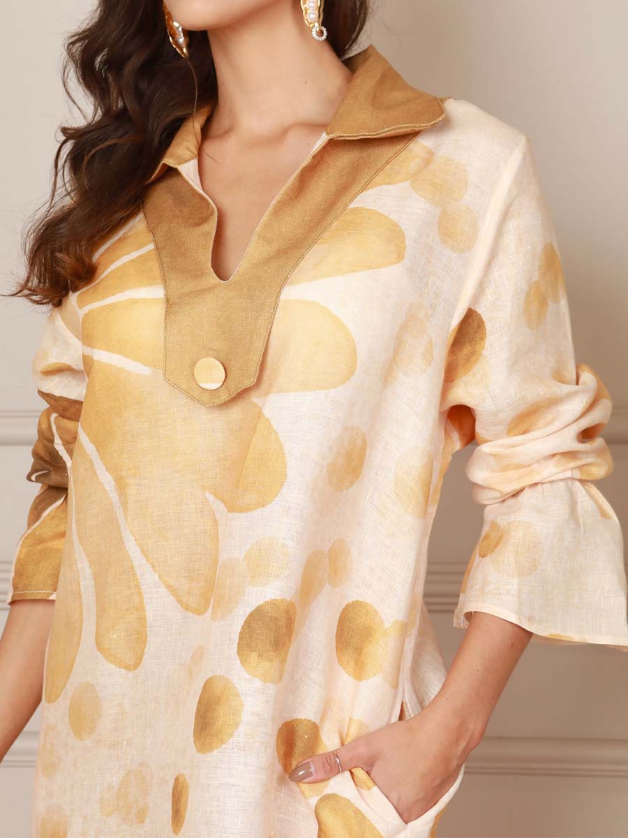 Casual Printed V-Neck Slit Hem Dress