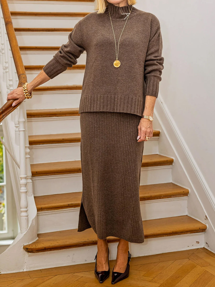 Stand Neck Knitted Sweater Two Pieces Dress