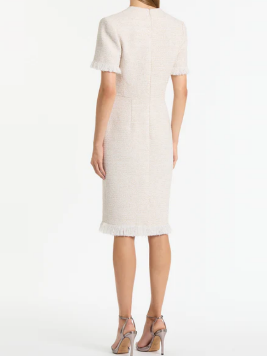 Ivory Elegant Fringe Tweed Dress