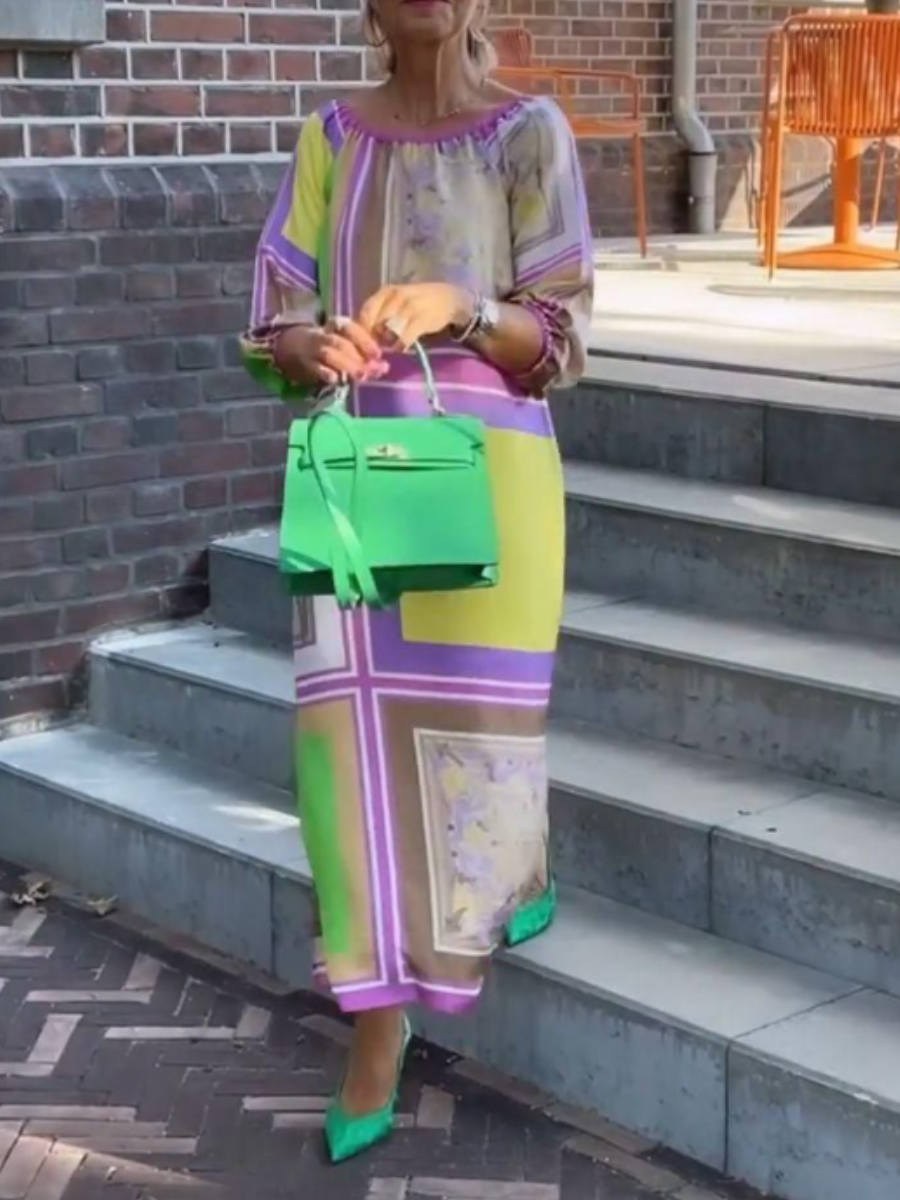 Color Block Printed Midi Dress
