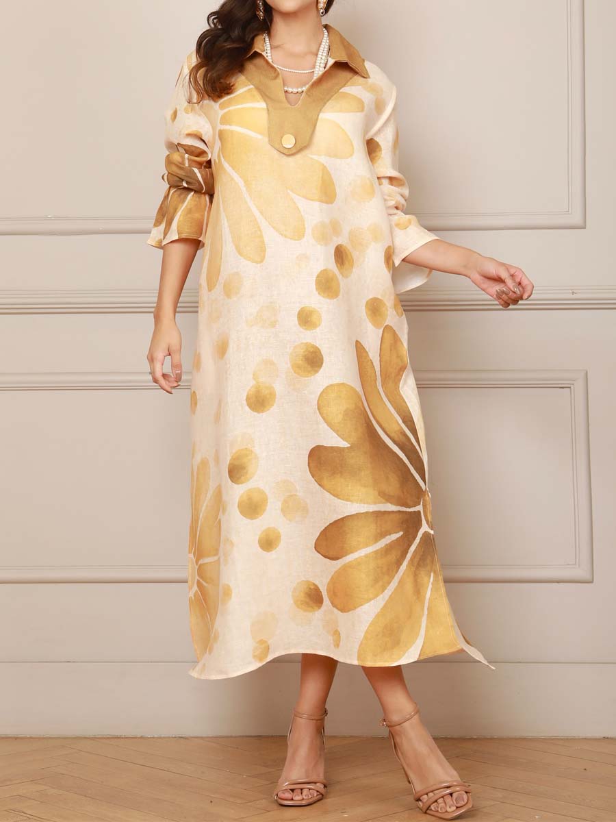 Casual Printed V-Neck Slit Hem Dress