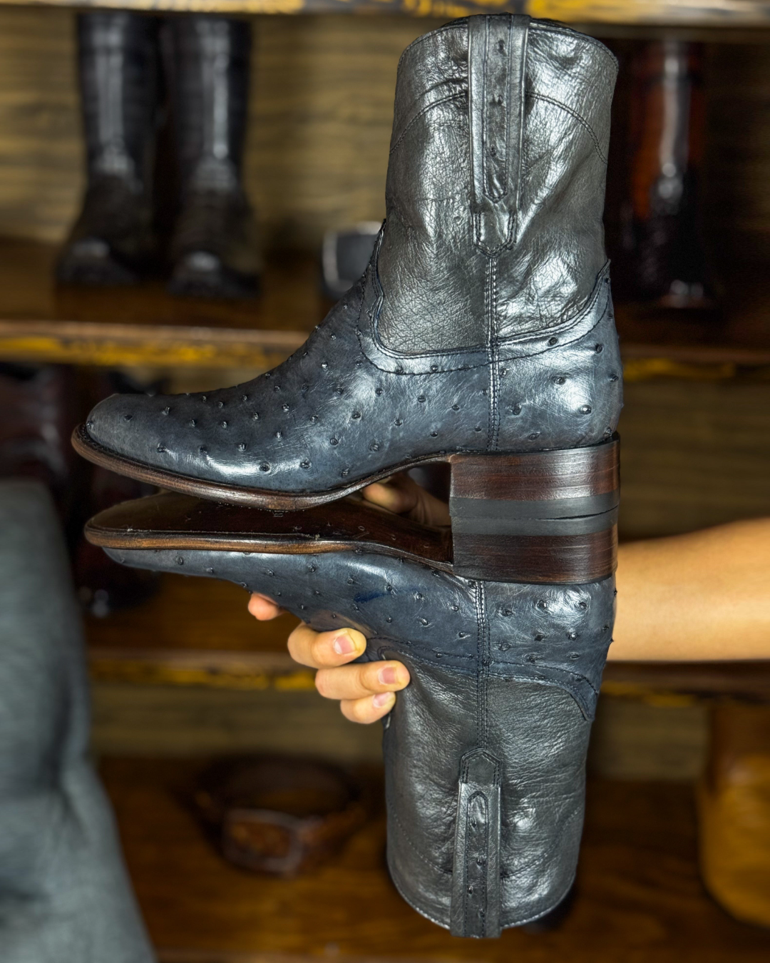 Handmade Ostrich Leather Cowboy Ankle Boots