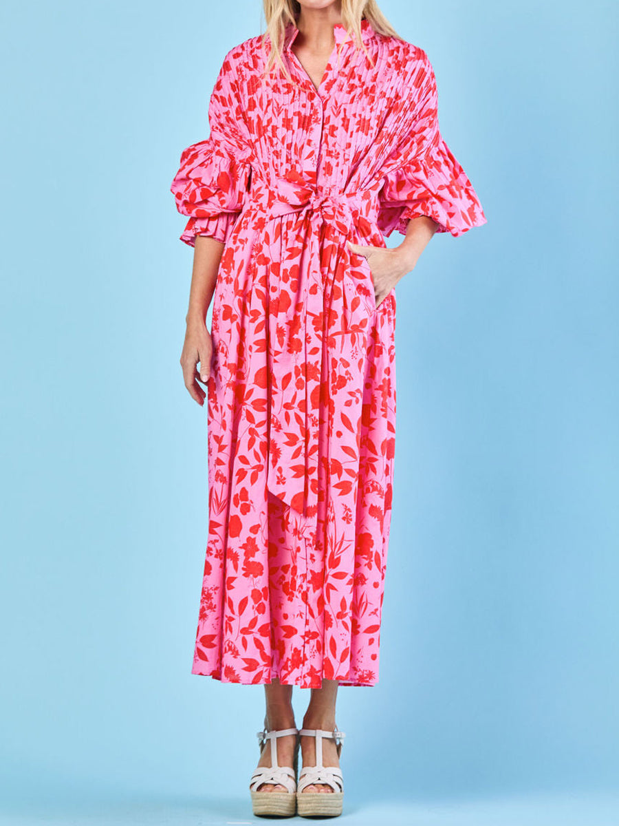 Printed Full Gathered Sleeve Maxi Dress