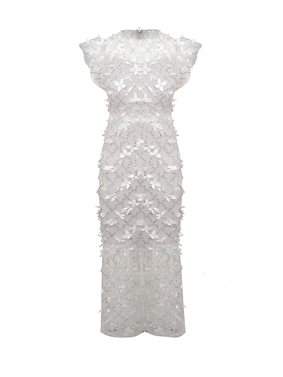 White Elegant Embossed Sequin Dress