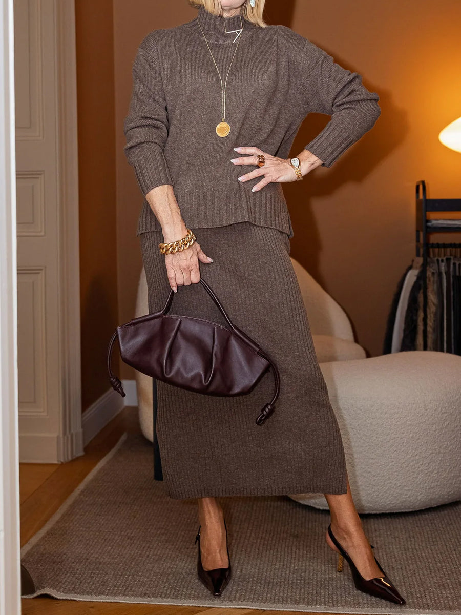 Stand Neck Knitted Sweater Two Pieces Dress