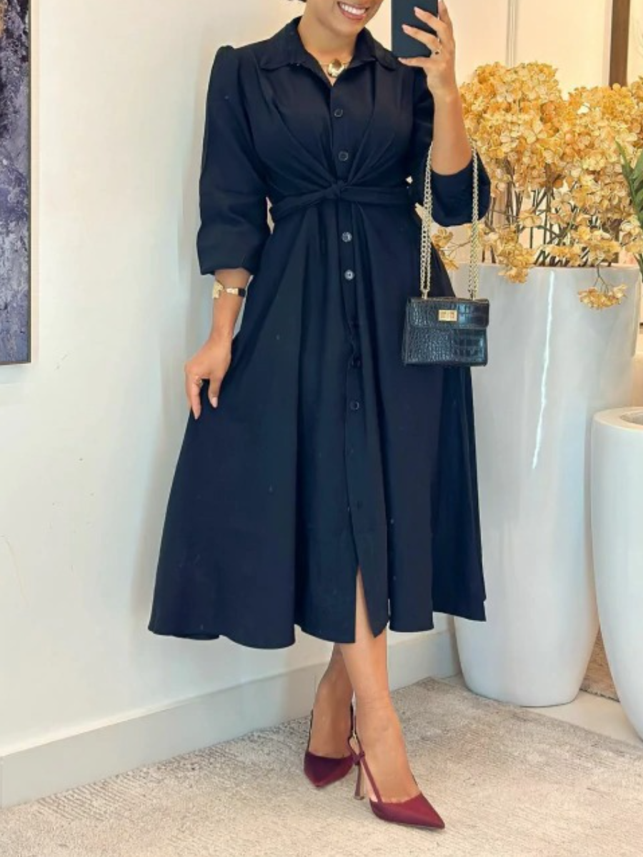 Groovy Linen Long Sleeve Midi Dress