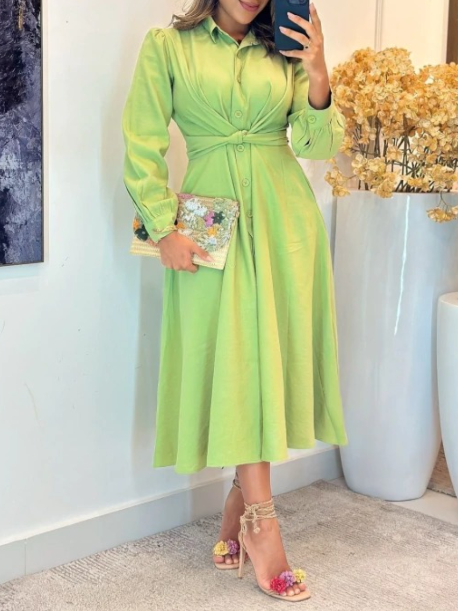 Groovy Linen Long Sleeve Midi Dress