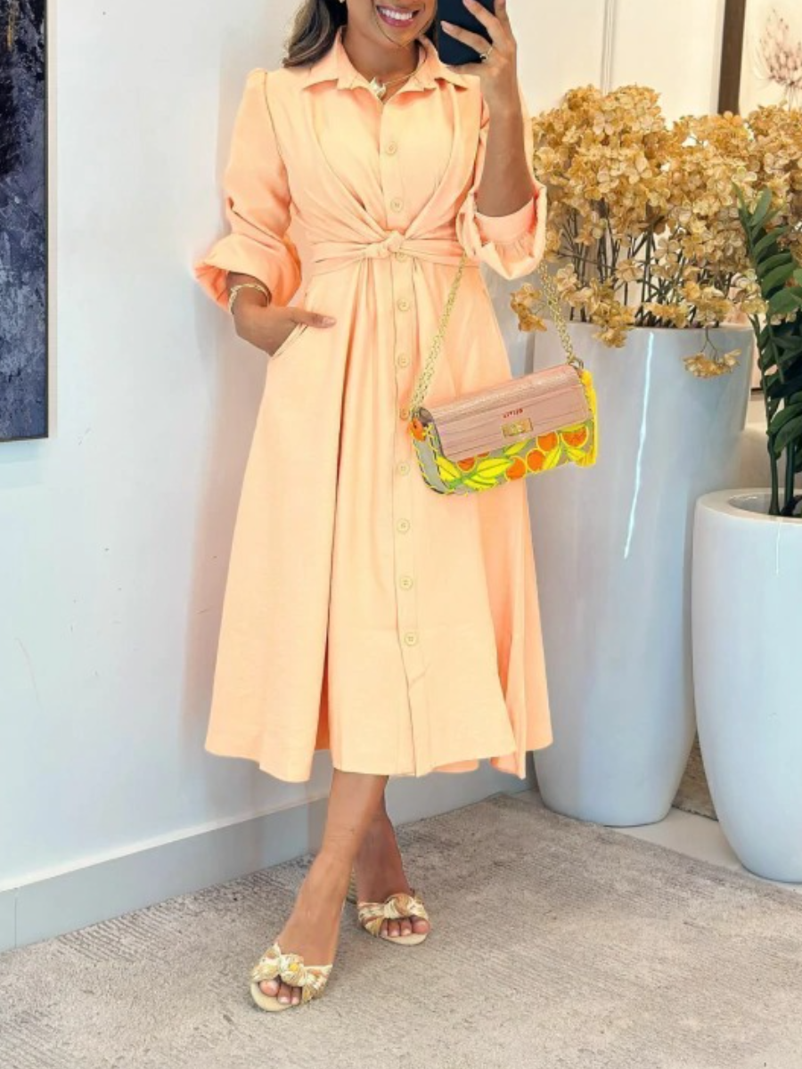 Groovy Linen Long Sleeve Midi Dress