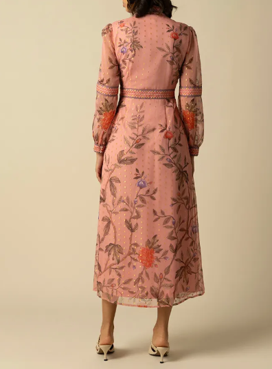 Elegant Floral Print Long Sleeve Midi Dress