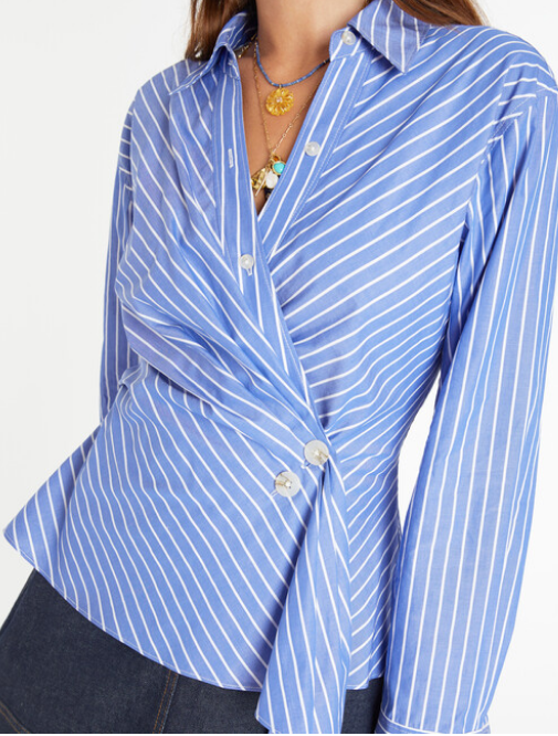 Chic Blue Stripe Long Sleeve Shirt