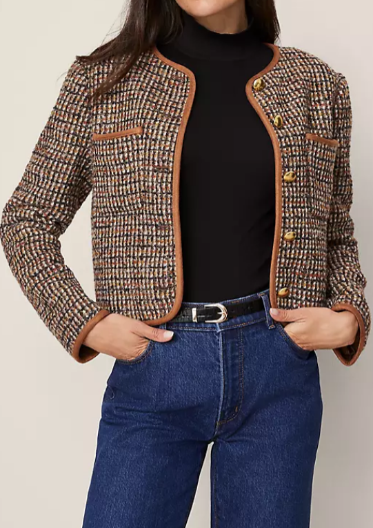 Brown Tweed Crew Neck Jacket