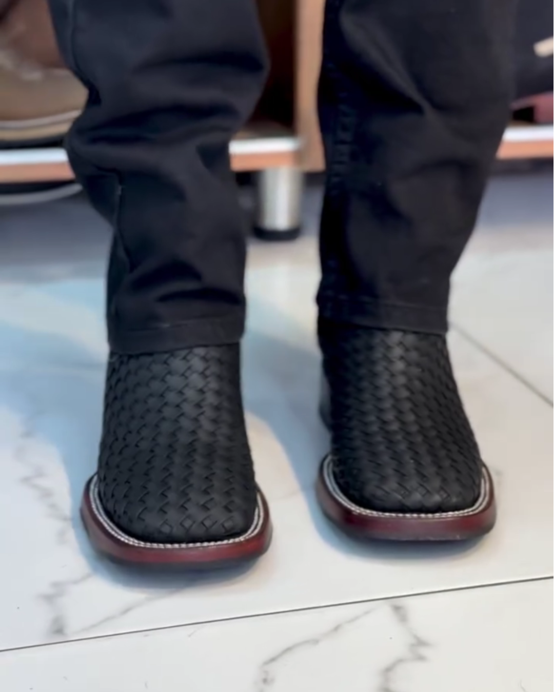 Handmade Black Woven Leather Boots