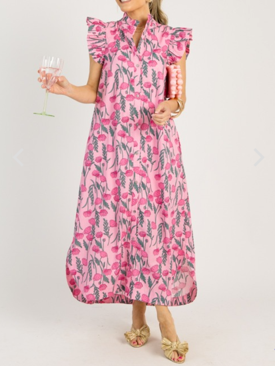 Sweet Plant Flower Printed V-neck Dress