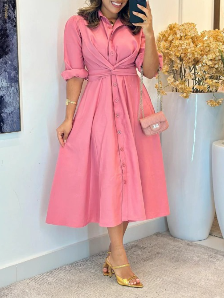 Groovy Linen Long Sleeve Midi Dress