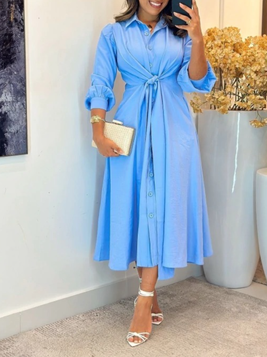 Groovy Linen Long Sleeve Midi Dress