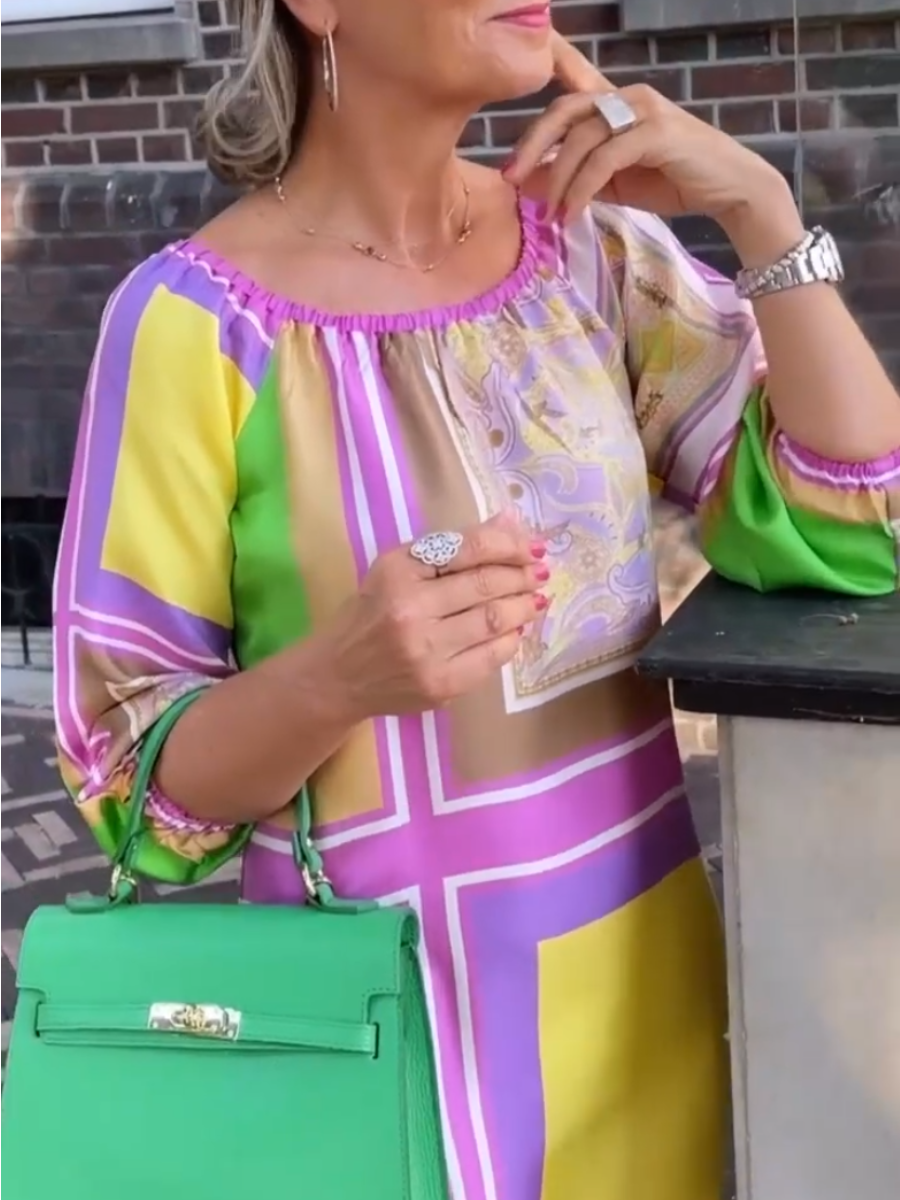 Color Block Printed Midi Dress